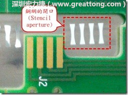 這個(gè)HotBar(熱壓熔錫焊接)吃錫的設(shè)計(jì)已經(jīng)對(duì)了一半,在印刷錫膏的時(shí)候在焊墊的中間位置減少錫膏,如果治具的設(shè)定正確的話,熱壓頭(thermode)要壓在焊墊中間的位置,焊錫的印出來結(jié)果如下面右圖所示。