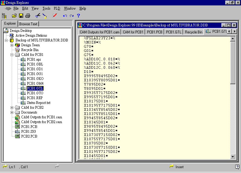 要檢查各Gerber輸出文件，則在瀏覽器中打開CAM Output for PCB1，即可看到一系列Gerber輸出文件。
